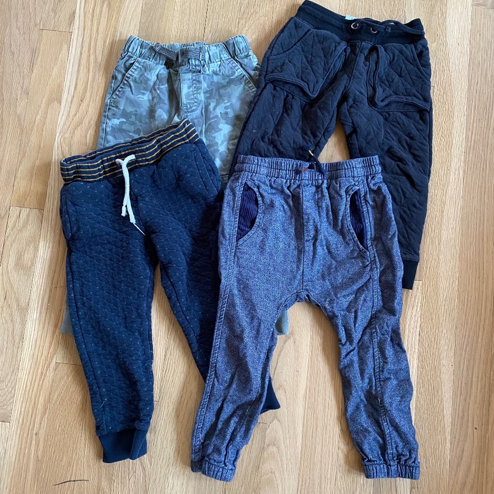 4 Pairs/Lot Zara Joggers and Sweatpants. Camo, Quilted, Chambray, Drop Crotch